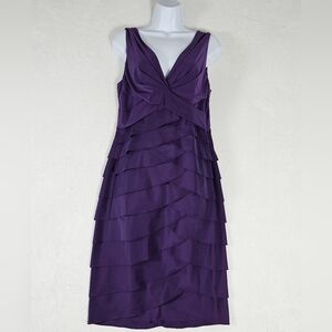 ADRIANNA PAPELL Women's Size 12 Purple Shimmer Tiered Ruffle Cocktail Dress